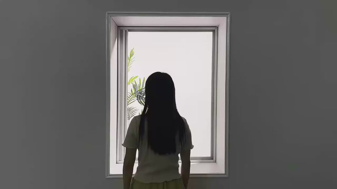 Framed shade product demonstration showing manual closing, reopening and frame details.